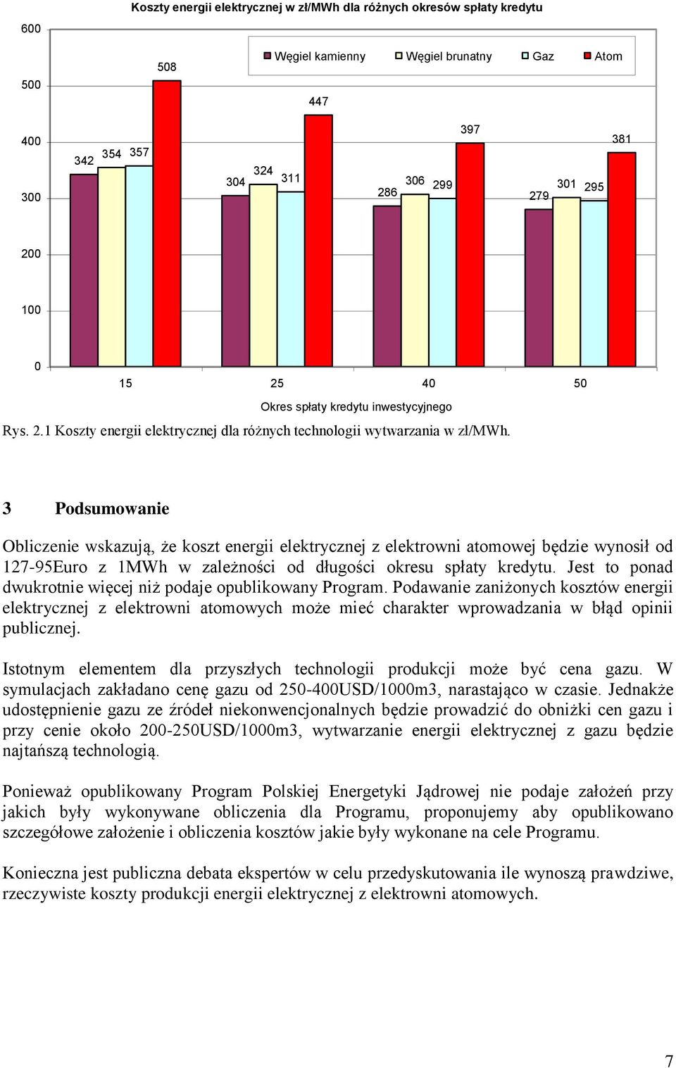 3 Podsumowanie Obliczenie wskazują, że koszt energii elektrycznej z elektrowni atomowej będzie wynosił od 127-95Euro z 1MWh w zależności od długości okresu spłaty kredytu.