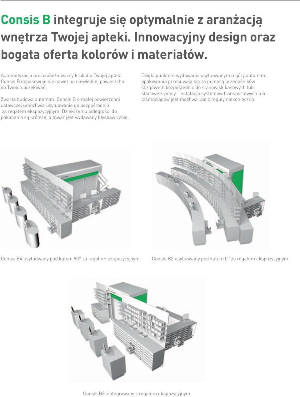 Zwarta budowa automatu Consis B o małej powierzchni ustawczej umożliwia usytuowanie go bezpośrednio za regałem ekspozycyjnym.