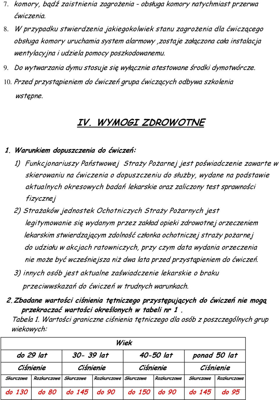 Do wytwarzania dymu stosuje się wyłącznie atestowane środki dymotwórcze. 10. Przed przystąpieniem do ćwiczeń grupa ćwiczących odbywa szkolenia wstępne. IV. WYMOGI ZDROWOTNE 1.