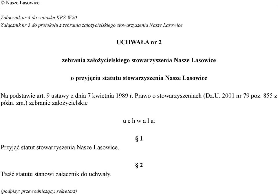 Prawo o stowarzyszeniach (Dz.U. 2001 nr 79 poz. 855 z późn. zm.