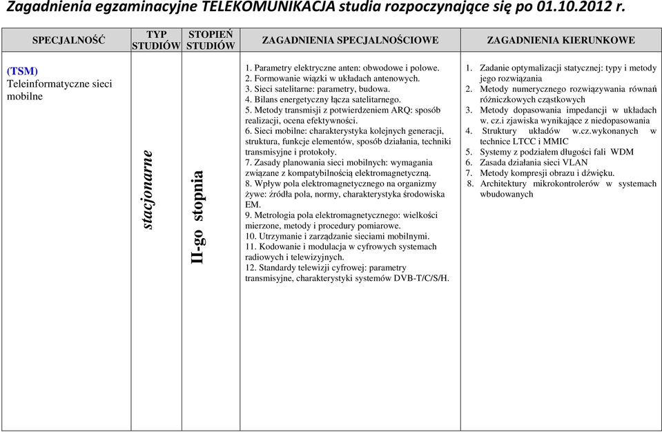 Sieci mobilne: charakterystyka kolejnych generacji, struktura, funkcje elementów, sposób działania, techniki transmisyjne i protokoły. 7.