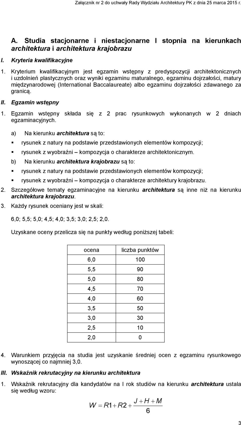 (International Baccalaureate) albo egzaminu dojrzałości zdawanego za granicą. II. Egzamin wstępny 1. Egzamin wstępny składa się z 2 prac rysunkowych wykonanych w 2 dniach egzaminacyjnych.
