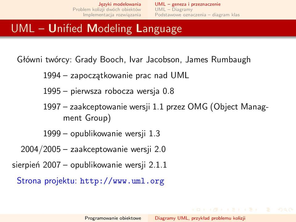 robocza wersja 0.8 1997 zaakceptowanie wersji 1.