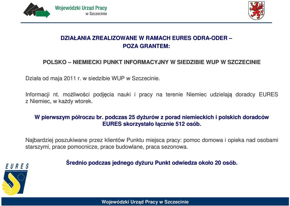 . podczas 25 dyżur urów w z porad niemieckich i polskich doradców EURES skorzystało łącznie 512 osób.