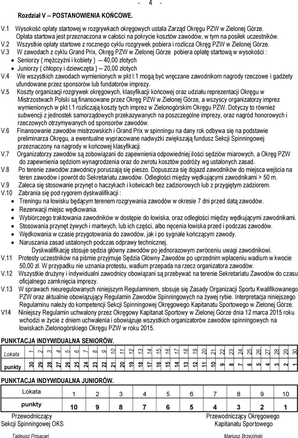 V.2 Wszystkie opłaty startowe z rocznego cyklu rozgrywek pobiera i rozlicza Okręg PZW w Zielonej Górze. V.