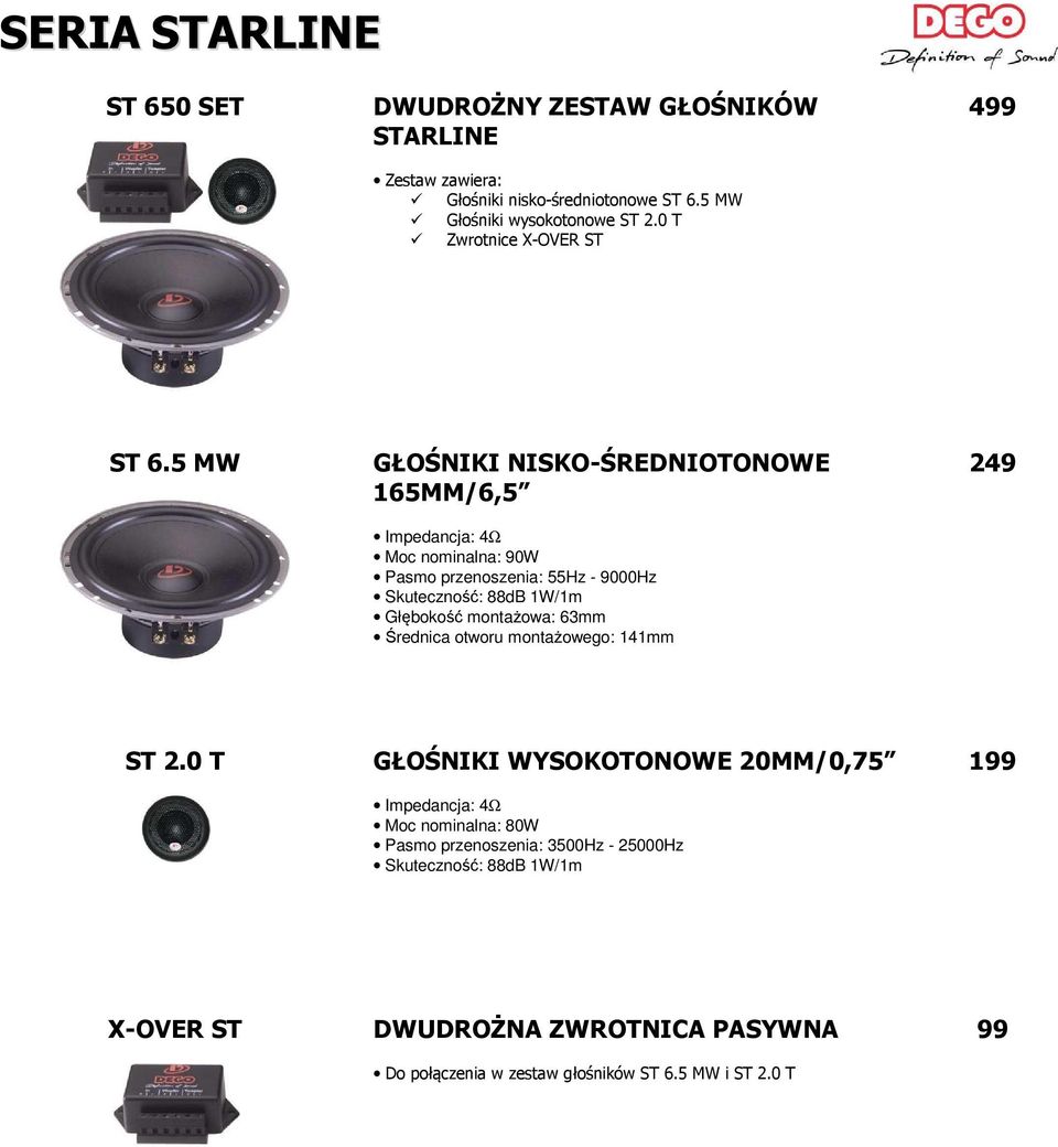 5 MW Moc nominalna: 90W Pasmo przenoszenia: 55Hz - 9000Hz Skuteczność: 88dB 1W/1m Głębokość montażowa: 63mm Średnica otworu