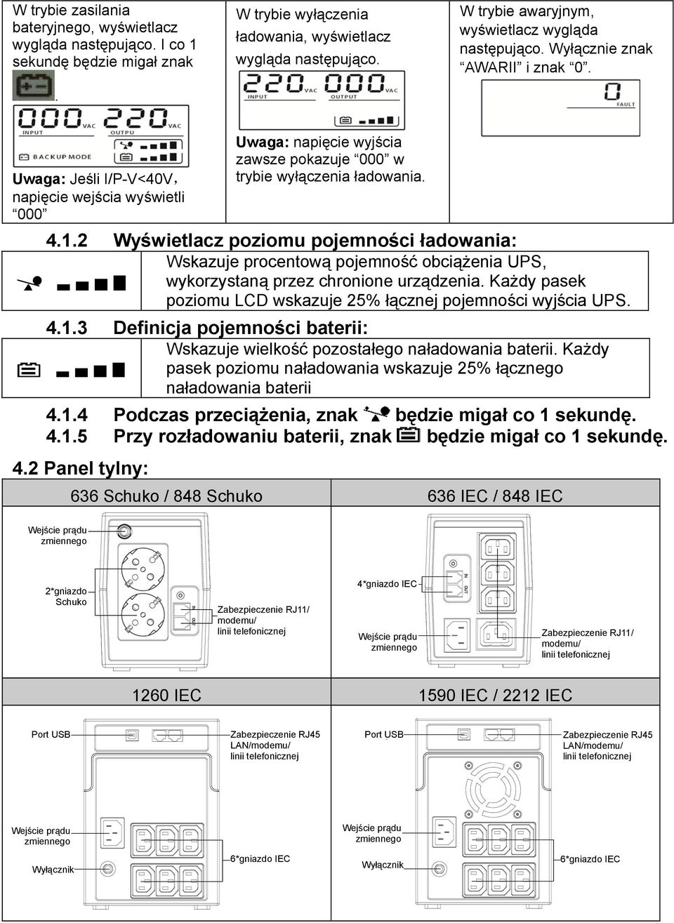 Uwaga: Jeśli I/P-V<40V, napięcie wejścia wyświetli 000 Uwaga: napięcie wyjścia zawsze pokazuje 000 w trybie wyłączenia ładowania. 4.1.