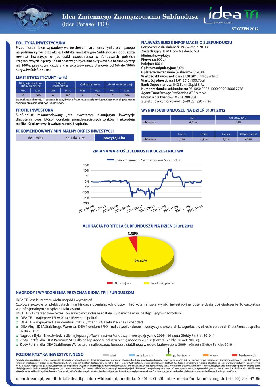 Łączny udział poszczególnych klas aktywów nie będzie wyższy niż 100%, przy czym każda z klas aktywów może stanowić od 0% do 100% aktywów Subfunduszu.