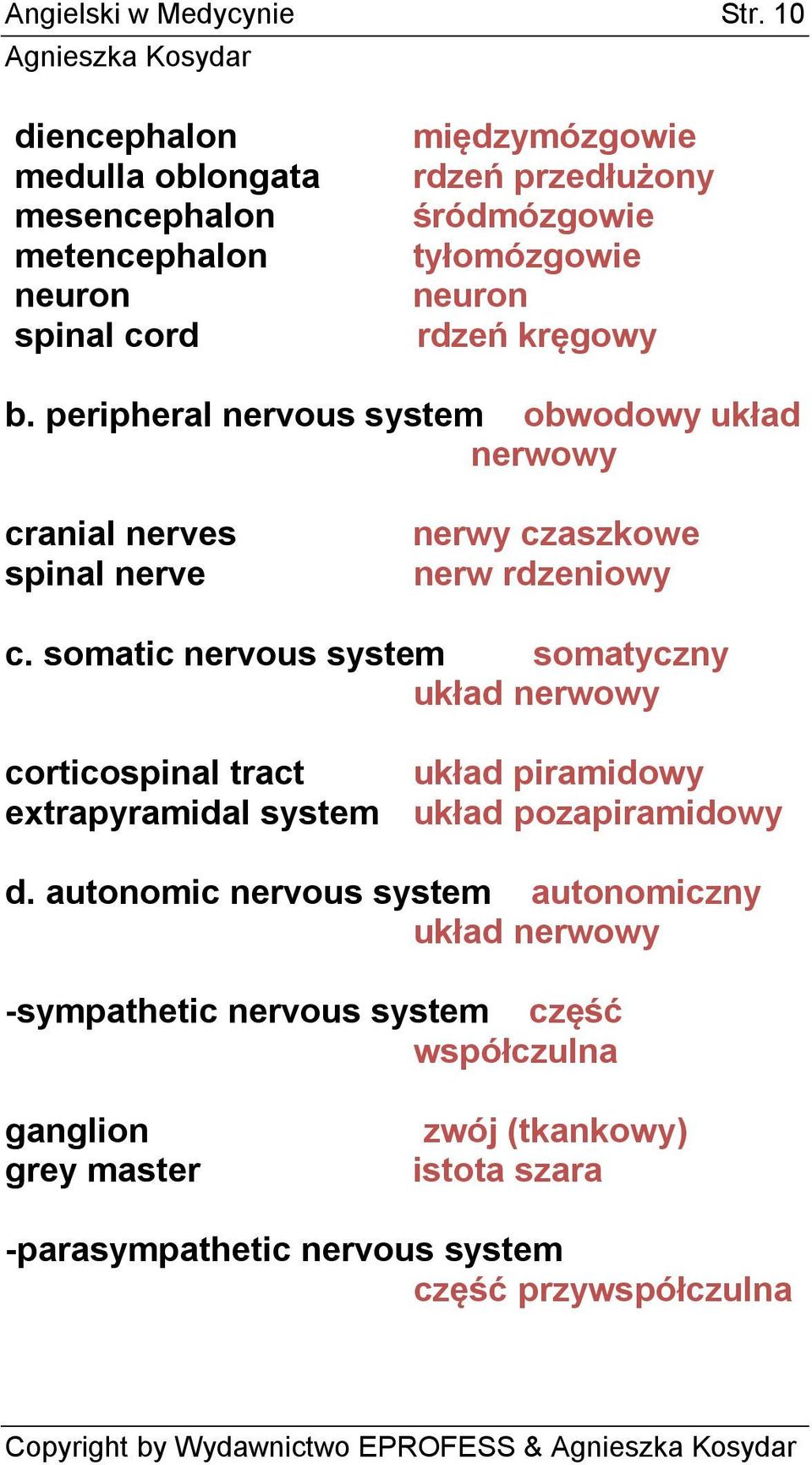 kręgowy b. peripheral nervous system obwodowy układ nerwowy cranial nerves spinal nerve nerwy czaszkowe nerw rdzeniowy c.