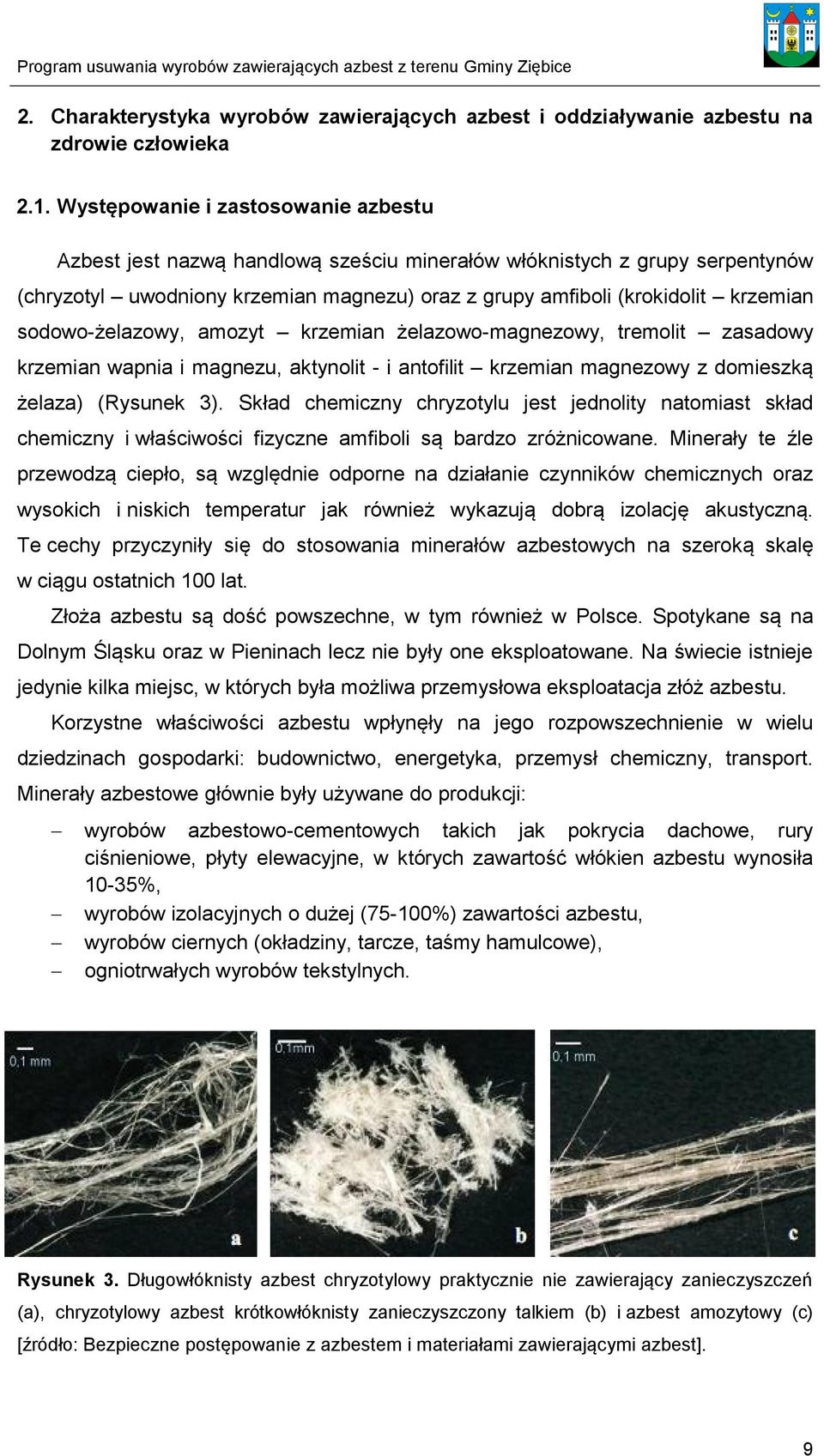 sodowo-żelazowy, amozyt krzemian żelazowo-magnezowy, tremolit zasadowy krzemian wapnia i magnezu, aktynolit - i antofilit krzemian magnezowy z domieszką żelaza) (Rysunek 3).