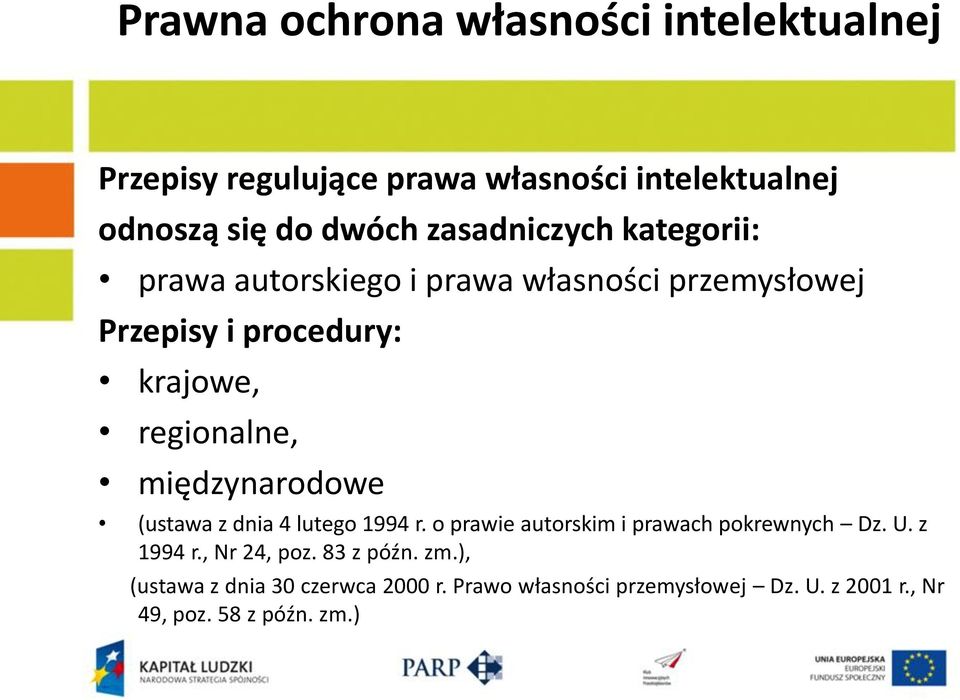 międzynarodowe (ustawa z dnia 4 lutego 1994 r. o prawie autorskim i prawach pokrewnych Dz. U. z 1994 r., Nr 24, poz.