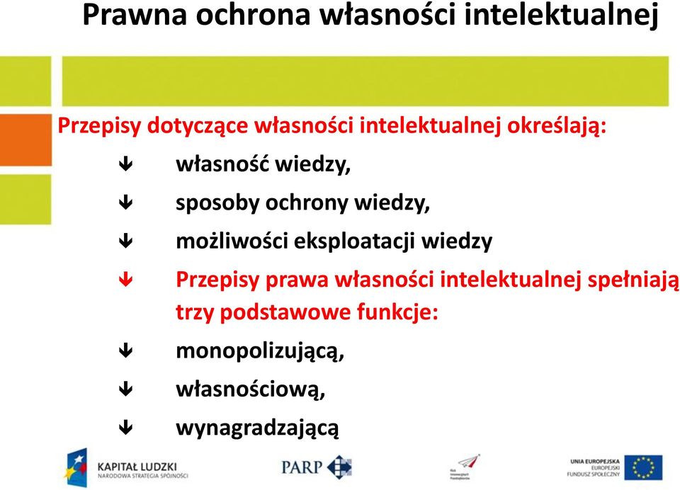 możliwości eksploatacji wiedzy Przepisy prawa własności intelektualnej