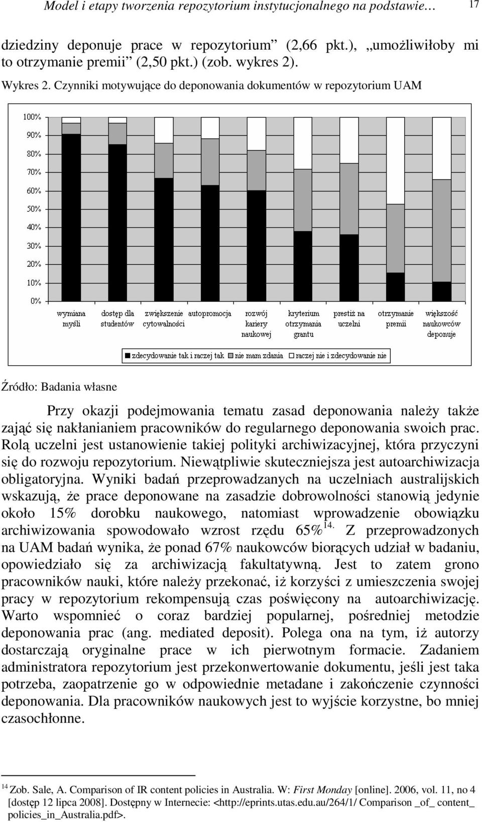 regularnego deponowania swoich prac. Rolą uczelni jest ustanowienie takiej polityki archiwizacyjnej, która przyczyni się do rozwoju repozytorium.