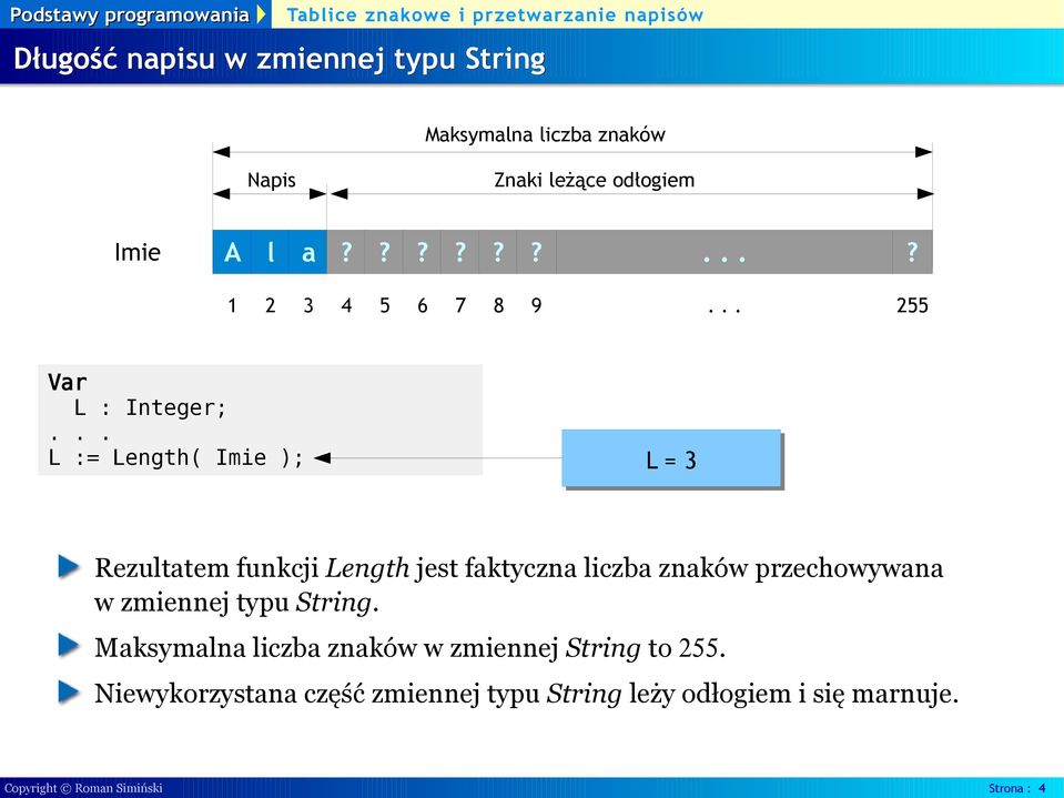 faktyczna liczba znaków przechowywana w zmiennej typu String.