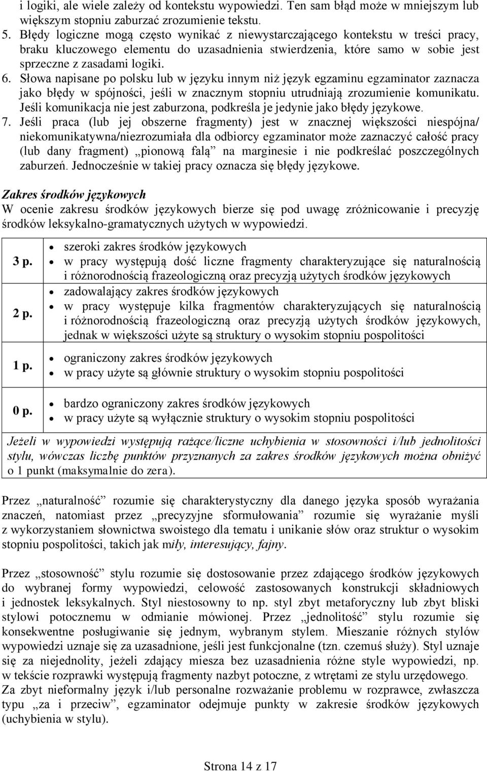 Słowa napisane po polsku lub w języku innym niż język egzaminu egzaminator zaznacza jako błędy w spójności, jeśli w znacznym stopniu utrudniają zrozumienie komunikatu.