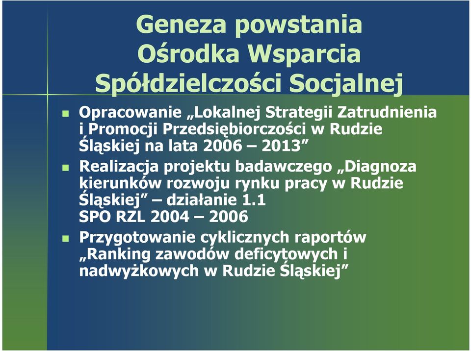 projektu badawczego Diagnoza kierunków rozwoju rynku pracy w Rudzie Śląskiej działanie 1.