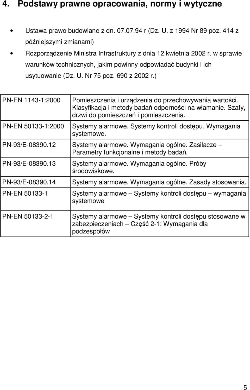 690 z 2002 r.) PN-EN 1143-1:2000 PN-EN 50133-1:2000 Pomieszczenia i urządzenia do przechowywania wartości. Klasyfikacja i metody badań odporności na włamanie.