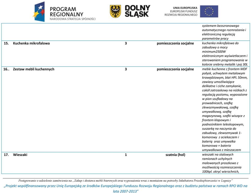 . Zestaw mebli kuchennych 3 pomieszczenia socjalne meble kuchenne z frontem MDF połysk, uchwytem metalowym krawędziowym, blat HPL 50mm, zawiasy umożliwiające delikatne i ciche zamykanie, cokół