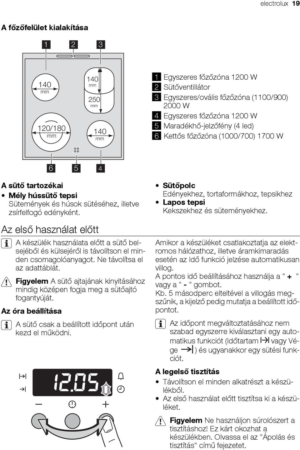 Az első használat előtt A készülék használata előtt a sütő belsejéből és külsejéről is távolítson el minden csomagolóanyagot. Ne távolítsa el az adattáblát.