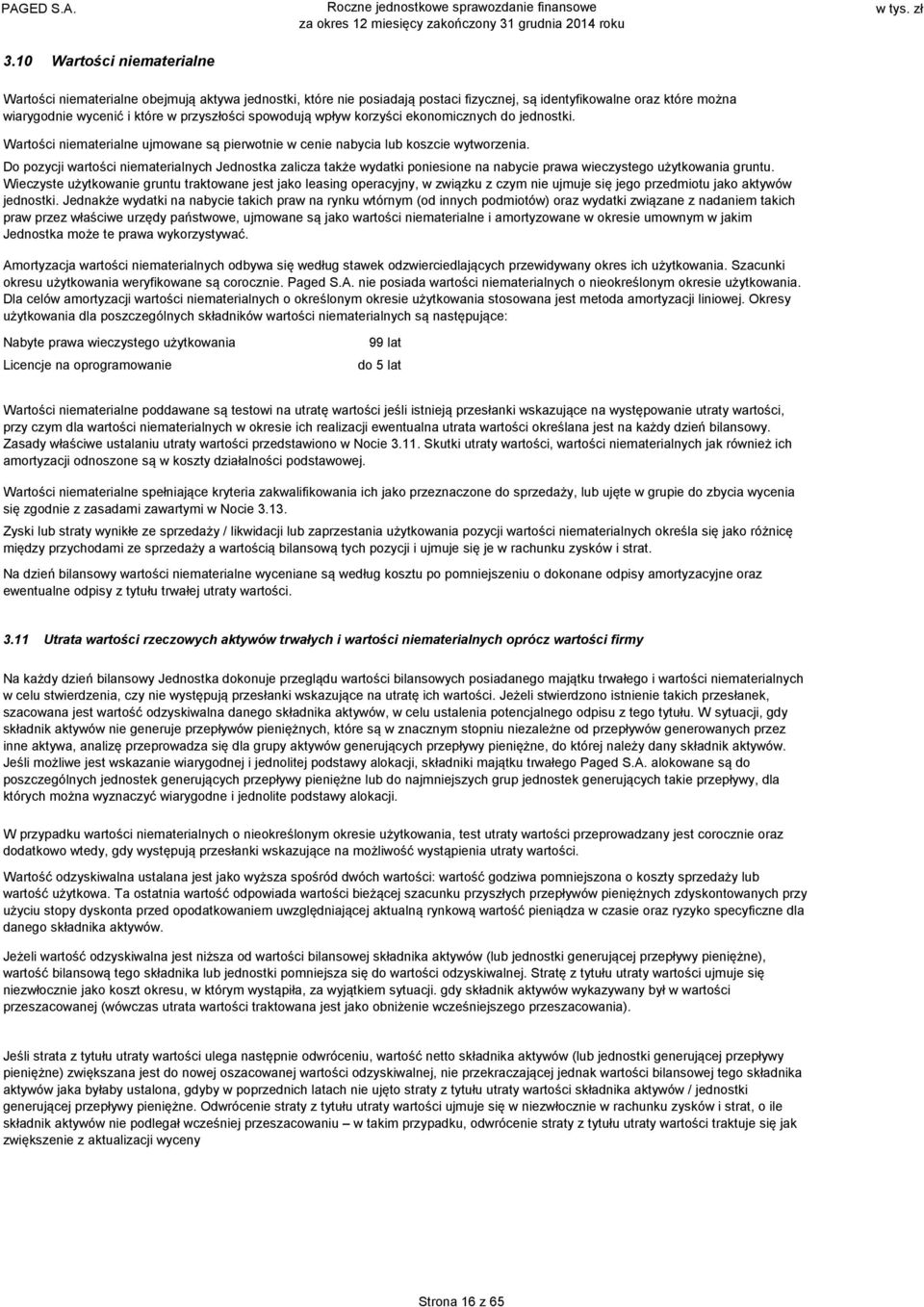 Do pozycji wartości niematerialnych Jednostka zalicza także wydatki poniesione na nabycie prawa wieczystego użytkowania gruntu.