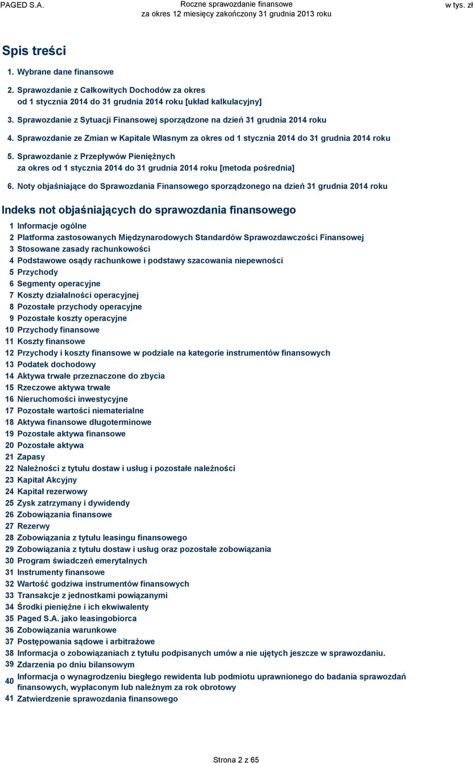 Sprawozdanie ze Zmian w Kapitale Własnym za okres od 1 stycznia 2014 do 31 grudnia 2014 roku 5.