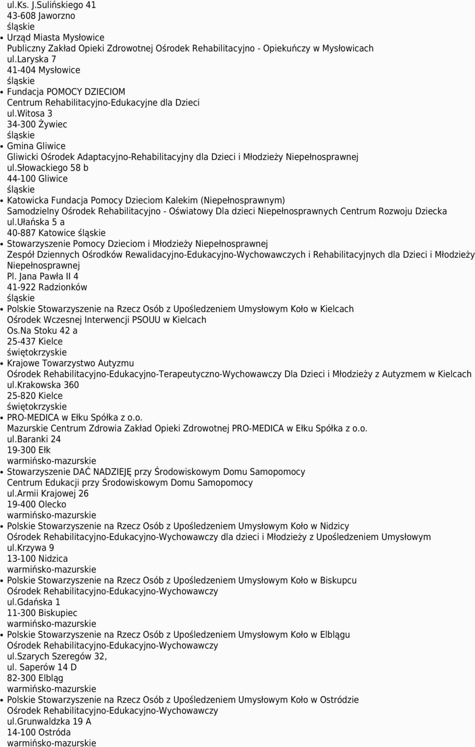 witosa 3 34-300 Żywiec Gmina Gliwice Gliwicki Ośrodek Adaptacyjno-Rehabilitacyjny dla Dzieci i Młodzieży Niepełnosprawnej ul.