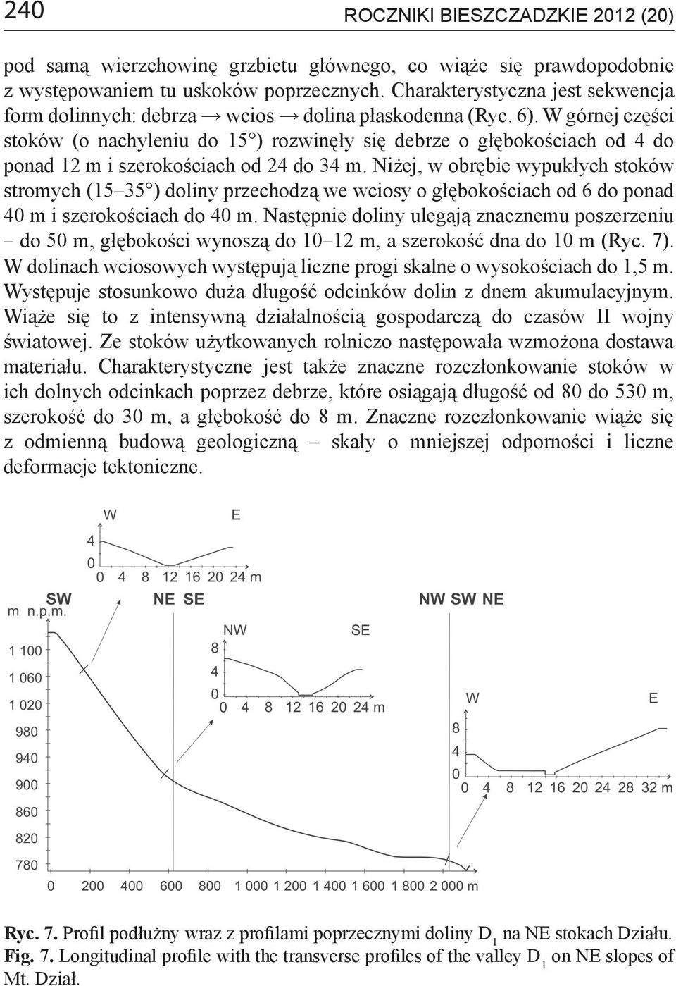 W górnej części stoków (o nachyleniu do 15 ) rozwinęły się debrze o głębokościach od 4 do ponad 12 m i szerokościach od 24 do 34 m.