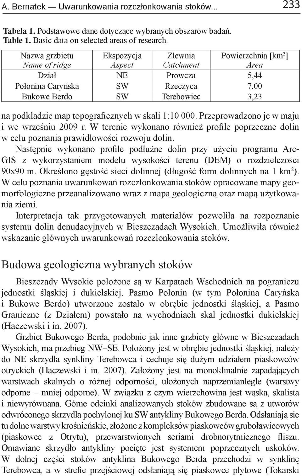 topograficznych w skali 1:10 000. Przeprowadzono je w maju i we wrześniu 2009 r. W terenie wykonano również profile poprzeczne dolin w celu poznania prawidłowości rozwoju dolin.