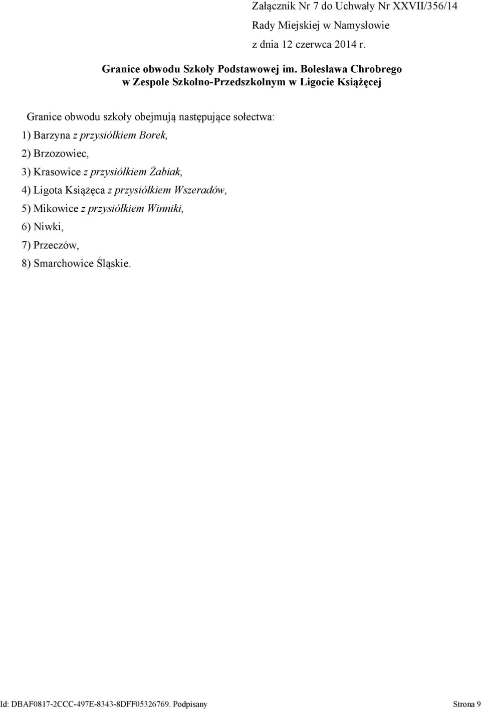 sołectwa: 1) Barzyna z przysiółkiem Borek, 2) Brzozowiec, 3) Krasowice z przysiółkiem Żabiak, 4) Ligota Książęca z