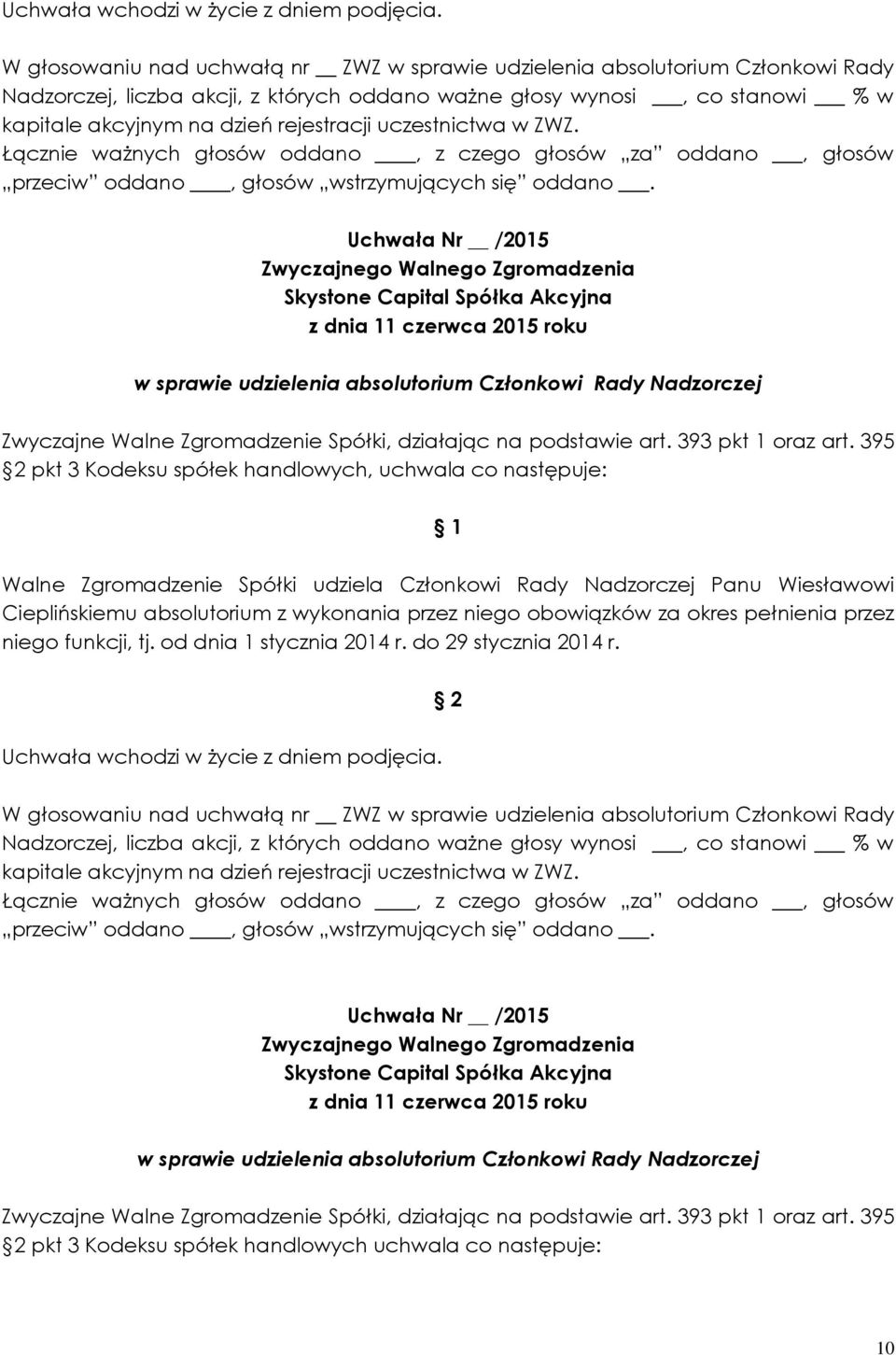 Cieplińskiemu absolutorium z wykonania przez niego obowiązków za okres