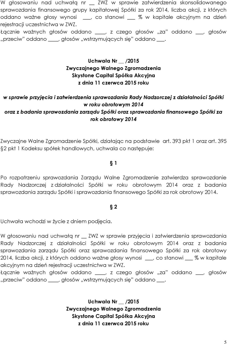 w sprawie przyjęcia i zatwierdzenia sprawozdania Rady Nadzorczej z działalności Spółki w roku obrotowym 2014 oraz z badania sprawozdania zarządu Spółki oraz sprawozdania finansowego Spółki za rok