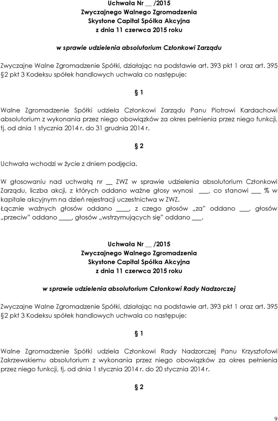 W głosowaniu nad uchwałą nr ZWZ w sprawie udzielenia absolutorium Członkowi Zarządu, liczba akcji, z których oddano ważne głosy wynosi, co stanowi % w Walne