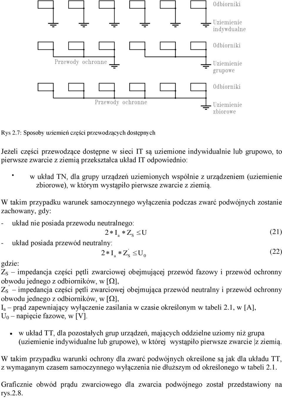 odpowiednio: w układ TN, dla grupy urządzeń uziemionych wspólnie z urządzeniem (uziemienie zbiorowe), w którym wystąpiło pierwsze zwarcie z ziemią.