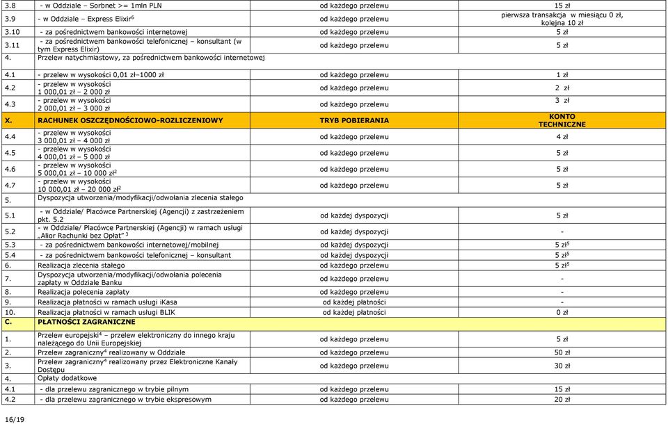 RACHUNEK OSZCZĘDNOŚCIOWO-ROZLICZENIOWY TRYB POBIERANIA TECHNICZNE 4.4 3 000,01 zł 4 00 4 zł 4.5 4 000,01 zł 5 00 5 zł 4.6 5 000,01 zł 10 00 2 5 zł 4.7 10 000,01 zł 20 00 2 5 zł 5.