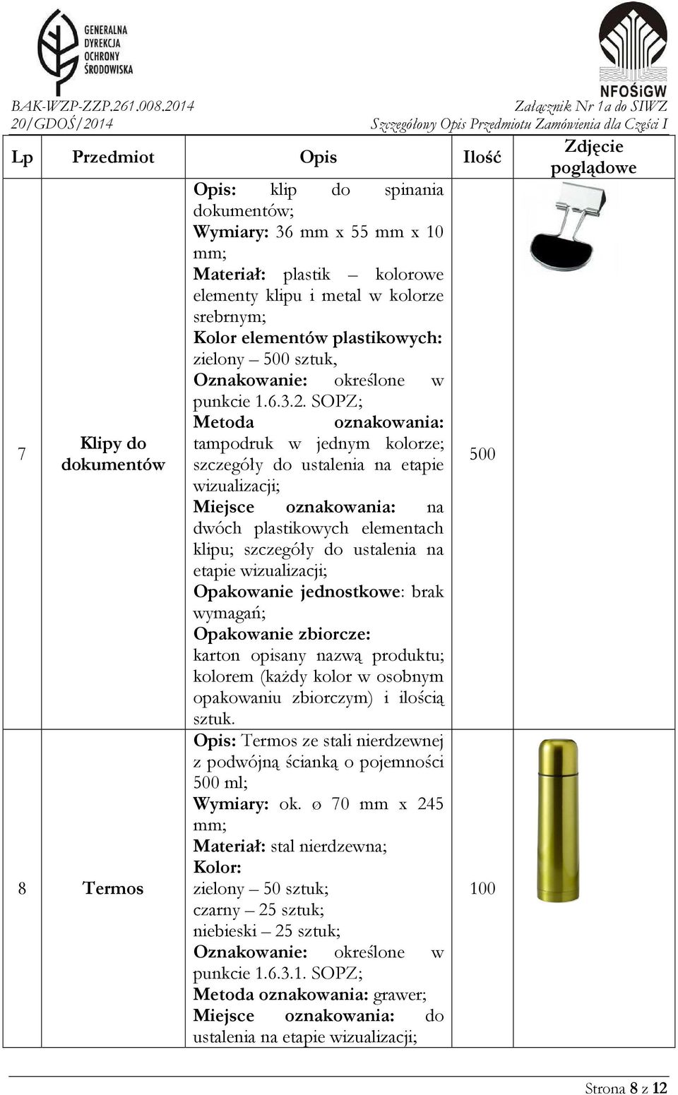 SOPZ; Metoda oznakowania: tampodruk w jednym kolorze; szczegóły do ustalenia na etapie wizualizacji; Miejsce oznakowania: na dwóch plastikowych elementach klipu; szczegóły do ustalenia na etapie