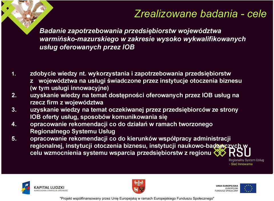 uzyskanie wiedzy na temat dostępności oferowanych przez IOB usług na rzecz firm z województwa 3.