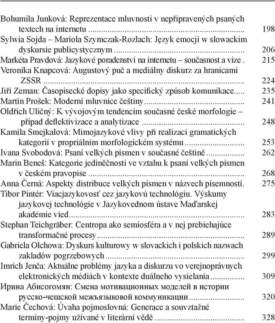 .. 224 Jiří Zeman: Časopisecké dopisy jako specifický zpúsob komunikace... 235 Martin Prošek: Moderní mluvnice češtiny.
