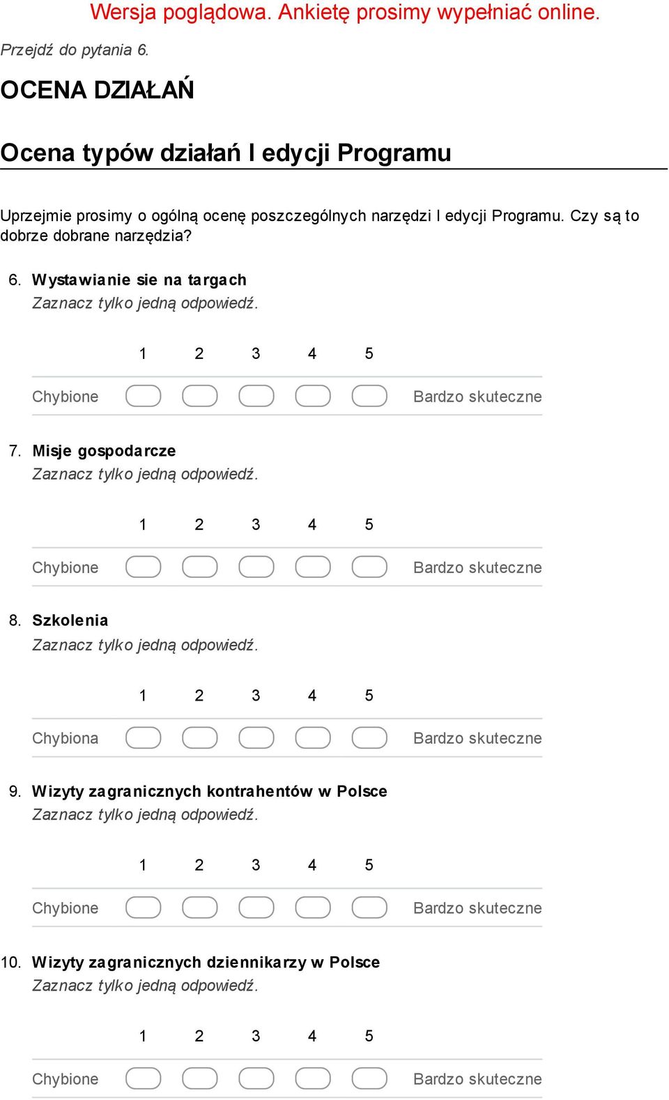 Programu. Czy są to dobrze dobrane narzędzia? 6. Wystawianie sie na targach Chybione Bardzo skuteczne 7.