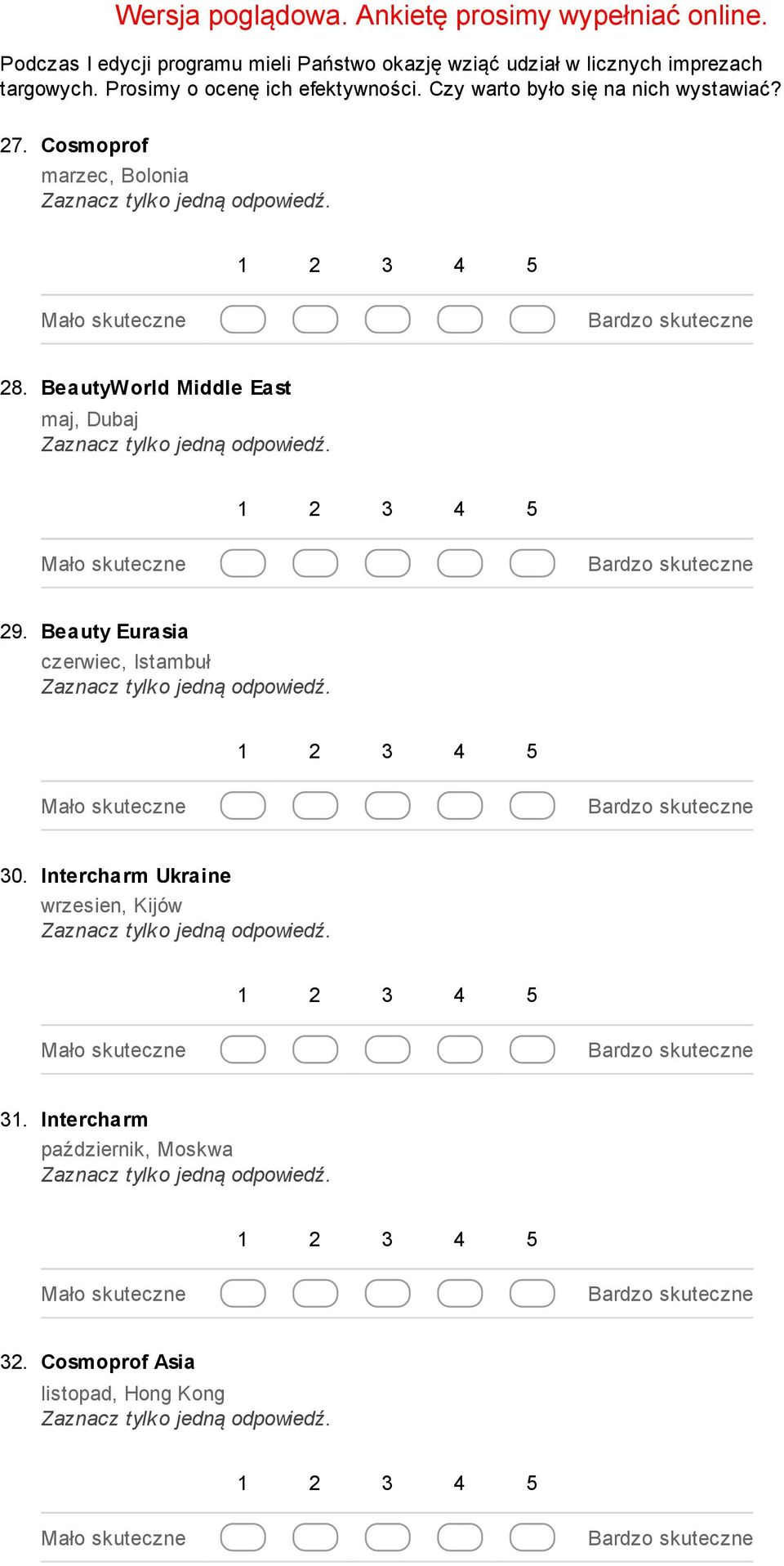 BeautyWorld Middle East maj, Dubaj Mało skuteczne Bardzo skuteczne 29. Beauty Eurasia czerwiec, Istambuł Mało skuteczne Bardzo skuteczne 30.