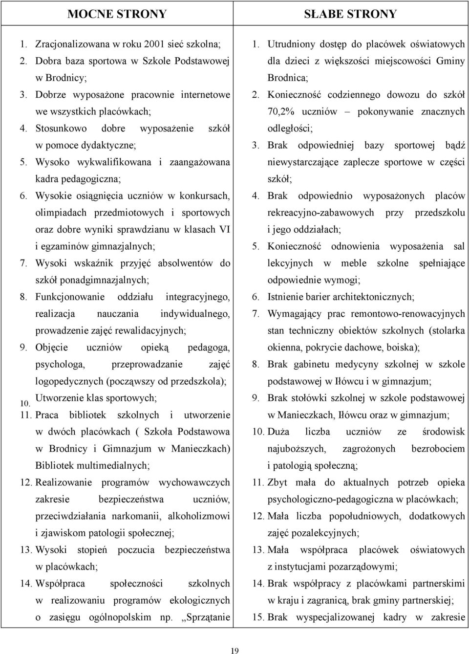Wysokie osiągnięcia uczniów w konkursach, olimpiadach przedmiotowych i sportowych oraz dobre wyniki sprawdzianu w klasach VI i egzaminów gimnazjalnych; 7.