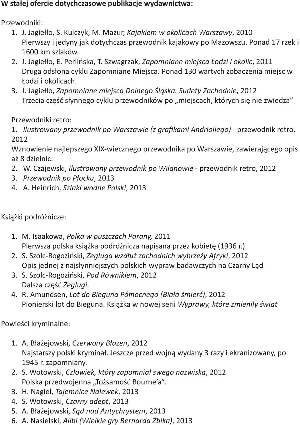 Szwagrzak, Zapomniane miejsca Łodzi i okolic, 2011 Druga odsłona cyklu Zapomniane Miejsca. Ponad 130 wartych zobaczenia miejsc w Łodzi i okolicach. 3. J. Jagiełło, Zapomniane miejsca Dolnego Śląska.