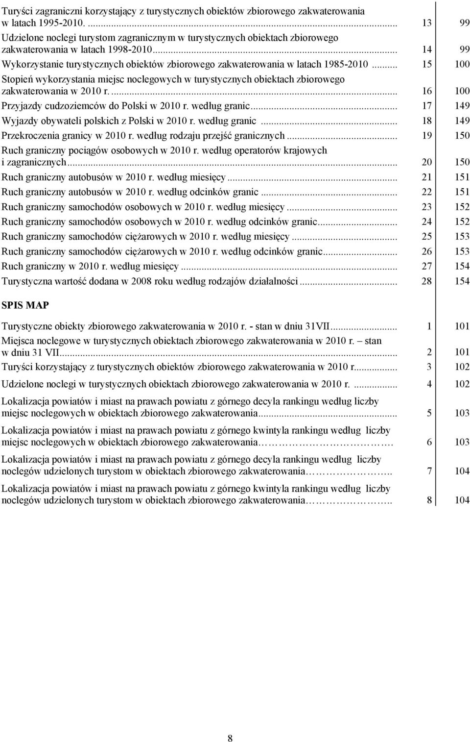 .. 14 99 Wykorzystanie turystycznych obiektów zbiorowego zakwaterowania w latach 1985-2010.