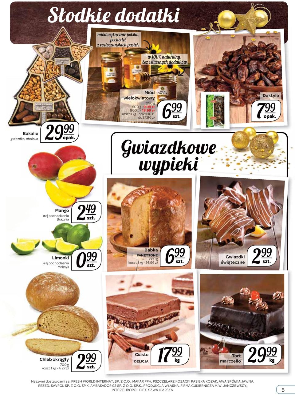 Mango kraj pochodzenia Brazylia 2 49 Limonki kraj pochodzenia Meksyk 0 Babka PANETTONE 280 g koszt 1-24,96 zł 6 Gwiazdki świąteczne 2 Chleb okrągły 700 g koszt 1-4,27 zł 2 17 Ciasto
