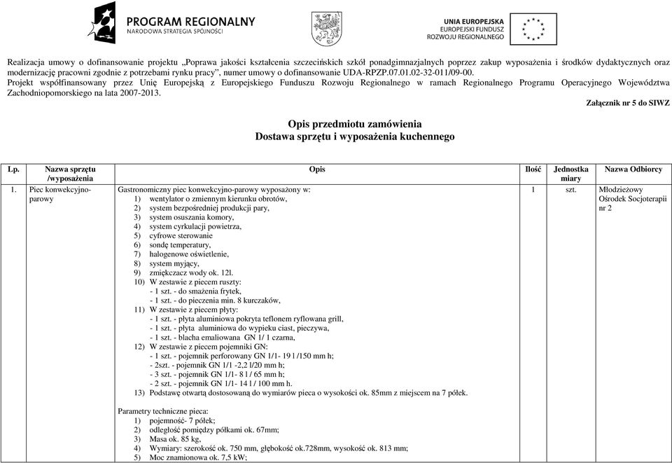 Projekt współfinansowany przez Unię Europejską z Europejskiego Funduszu Rozwoju Regionalnego w ramach Regionalnego Programu Operacyjnego Województwa Zachodniopomorskiego na lata 2007-2013.