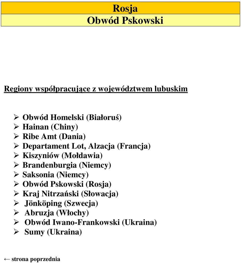 (Mołdawia) Brandenburgia (Niemcy) Saksonia (Niemcy) Obwód Pskowski (Rosja) Kraj
