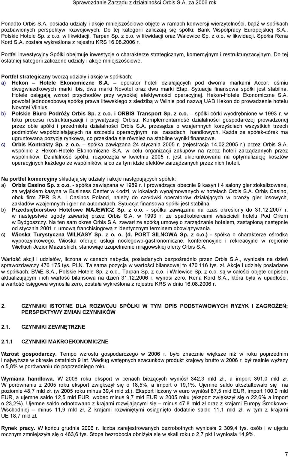 A. została wykreślona z rejestru KRS 16.08.2006 r. Portfel inwestycyjny Spółki obejmuje inwestycje o charakterze strategicznym, komercyjnym i restrukturyzacyjnym.