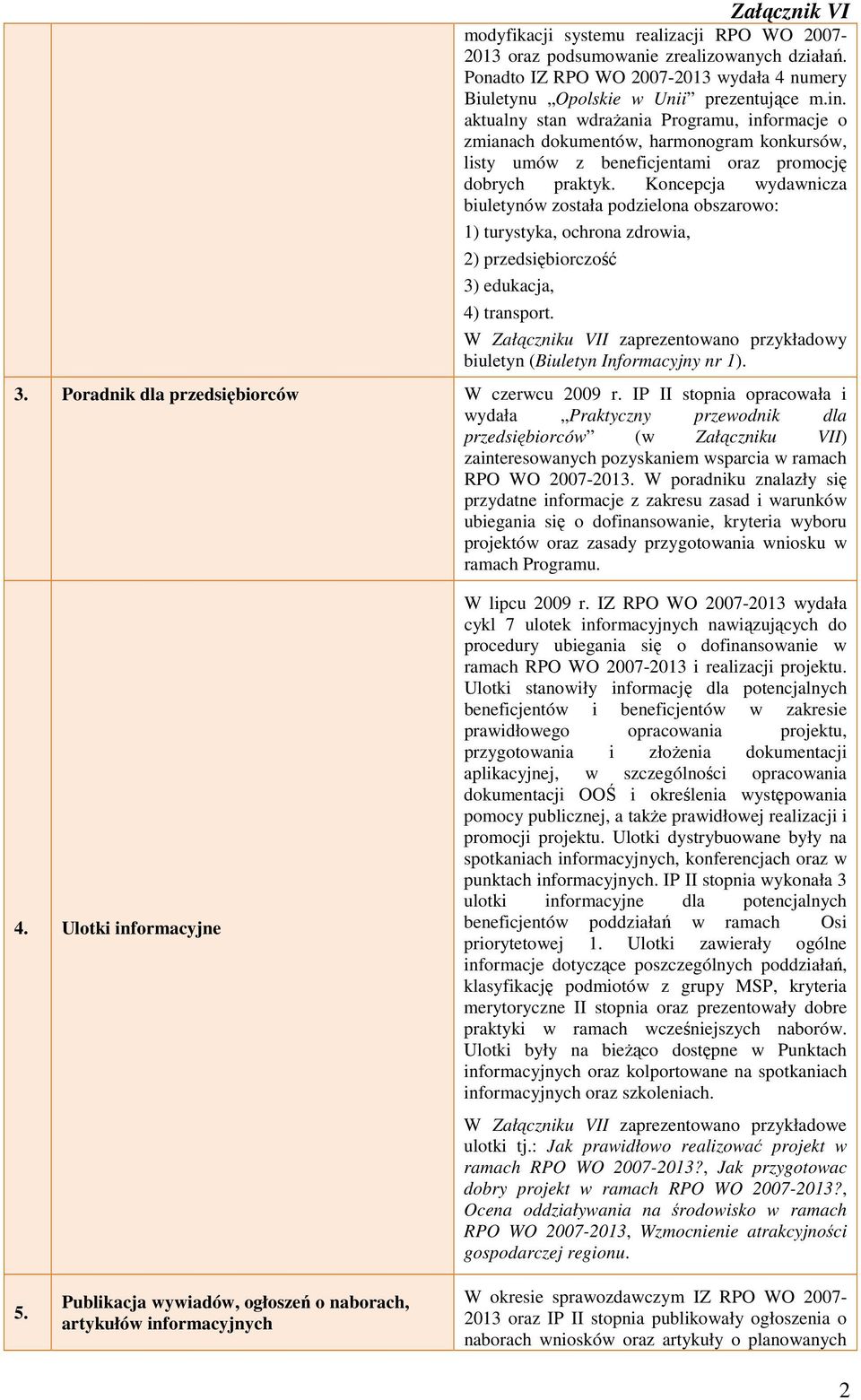 Koncepcja wydawnicza biuletynów została podzielona obszarowo: 1) turystyka, ochrona zdrowia, 2) przedsiębiorczość 3) edukacja, 4) transport.