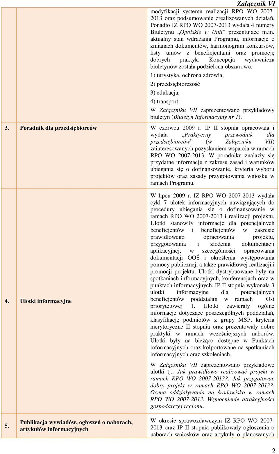 Koncepcja wydawnicza biuletynów została podzielona obszarowo: 1) turystyka, ochrona zdrowia, 2) przedsiębiorczość 3) edukacja, 4) transport.