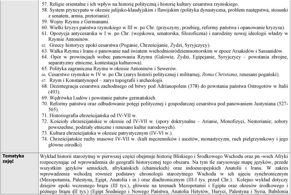 Wielki kryzys państwa rzymskiego w III w. po Chr. (przyczyny, przebieg, reformy państwa i opanowanie kryzysu). 61. Opozycja antycesarska w I w. po Chr. (wojskowa, senatorska, filozoficzna) i narodziny nowej ideologii władzy w Rzymie Antoninów.
