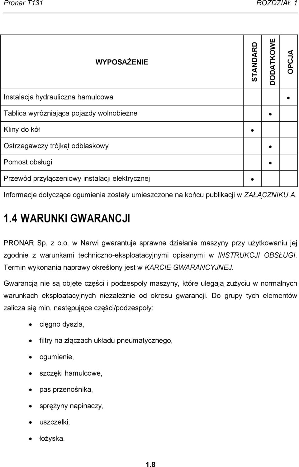 Termin wykonania naprawy określony jest w KARCIE GWARANCYJNEJ.